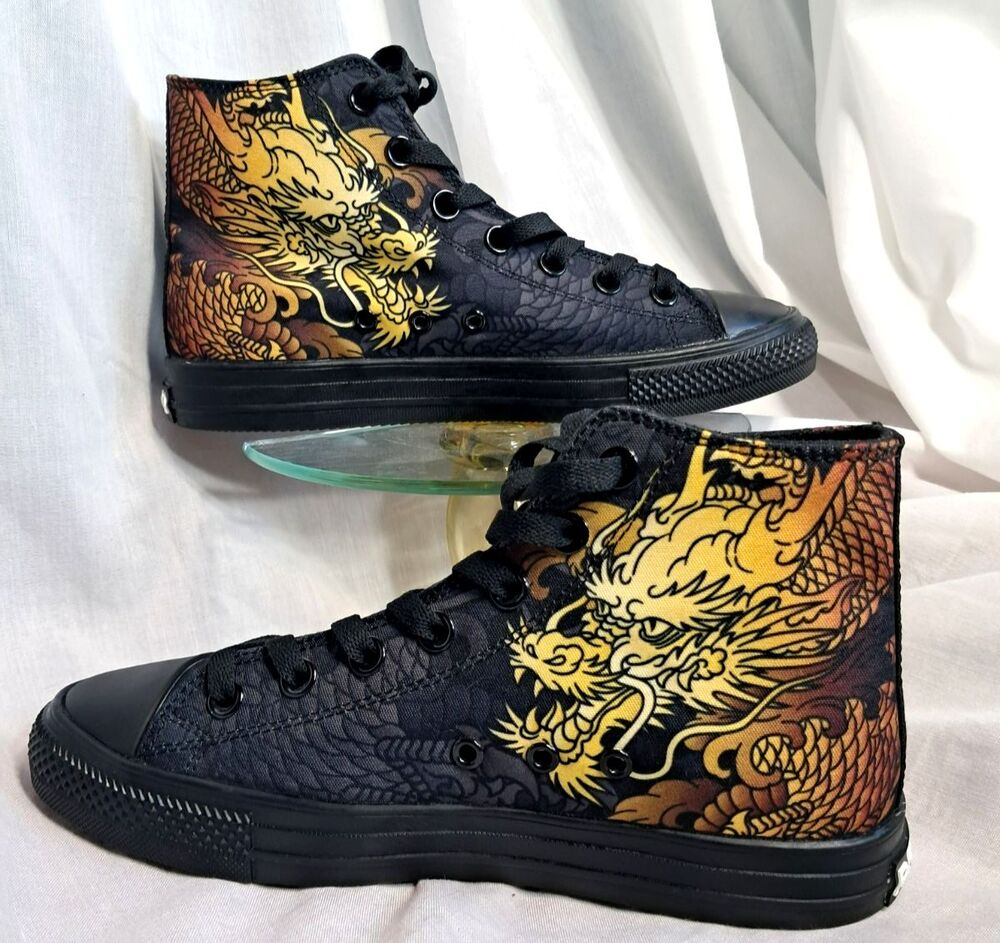 Raad Shop Shoes Japanese Gold Dragon Design Canvas High Top 7Womens Mens 5.5